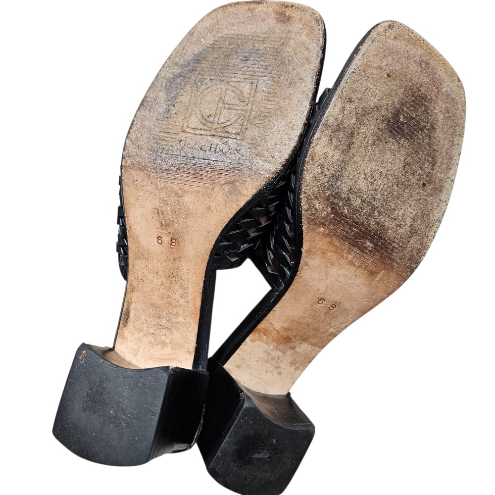 Cole Haan Woven Leather Mules Block Heel Slides Black Size 6B - Picture 3 of 12